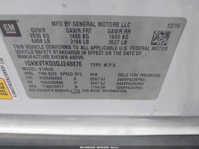 Продаж на аукціоні авто 2016 Gmc Acadia Denali, vin: 1GKKVTKD3GJ248876, номер лоту: 45402338
