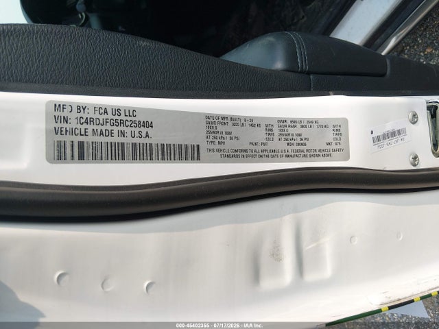 45402355 :رقم المزاد ، 1C4RDJFG5RC258404 vin ، 2024 Dodge Durango Pursuit Awd مزاد بيع