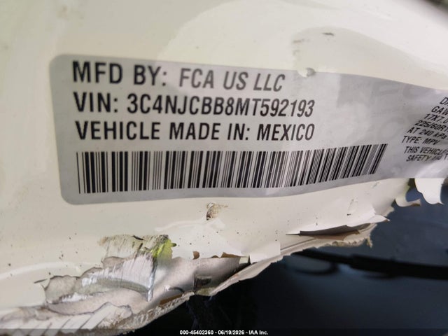Продажа на аукционе авто 2021 Jeep Compass Latitude Fwd, vin: 3C4NJCBB8MT592193, номер лота: 45402360