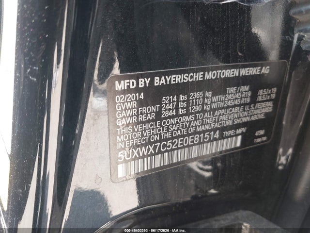 Продаж на аукціоні авто 2014 Bmw X3 Xdrive35i, vin: 5UXWX7C52E0E81514, номер лоту: 45402393