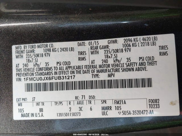 Ford Escape Titanium 2015 1FMCU0JX6FUB31217 Image 9