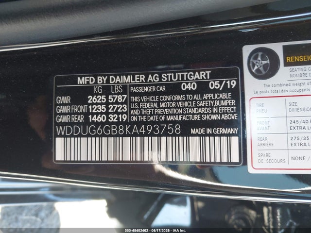 Aukcja sprzedaży 2019 Mercedes-benz S 450, vin: WDDUG6GB8KA493758, numer aukcji: 45402402