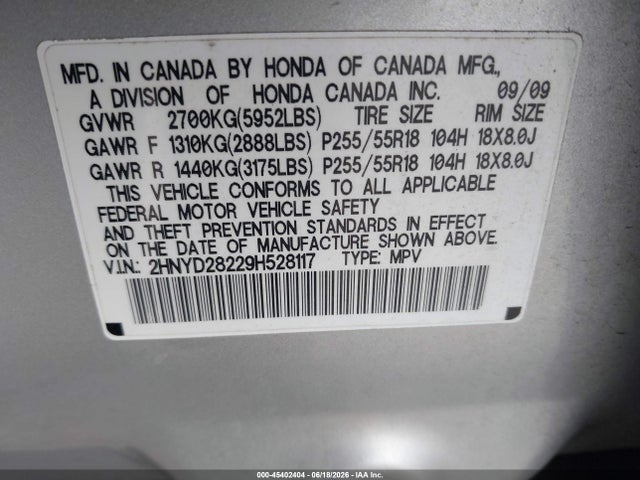 Продажа на аукционе авто 2009 Acura Mdx, vin: 2HNYD28229H528117, номер лота: 45402404