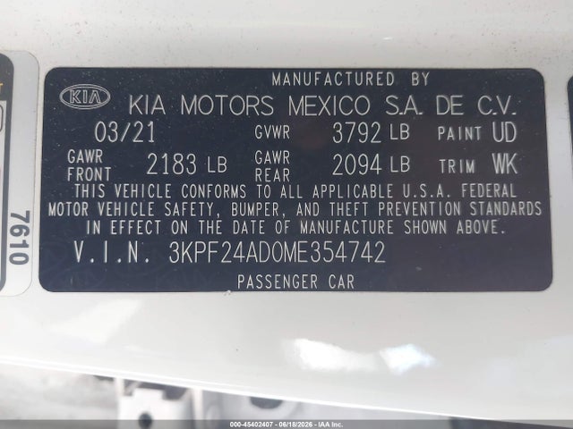 KIA Forte Lxs 2021 3KPF24AD0ME354742 Image 9