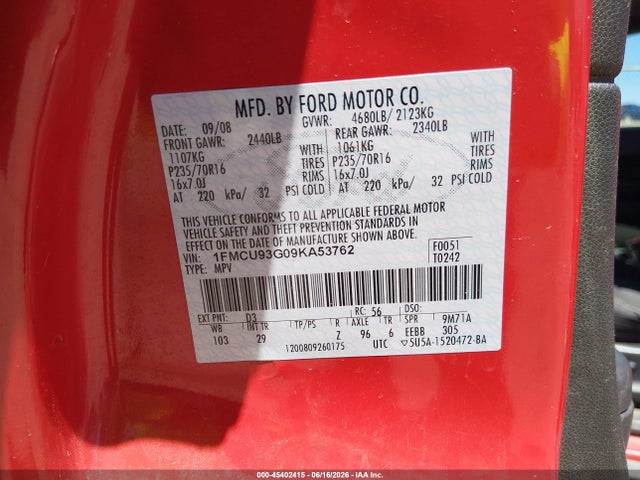 Aukcja sprzedaży 2009 Ford Escape Xlt, vin: 1FMCU93G09KA53762, numer aukcji: 45402415