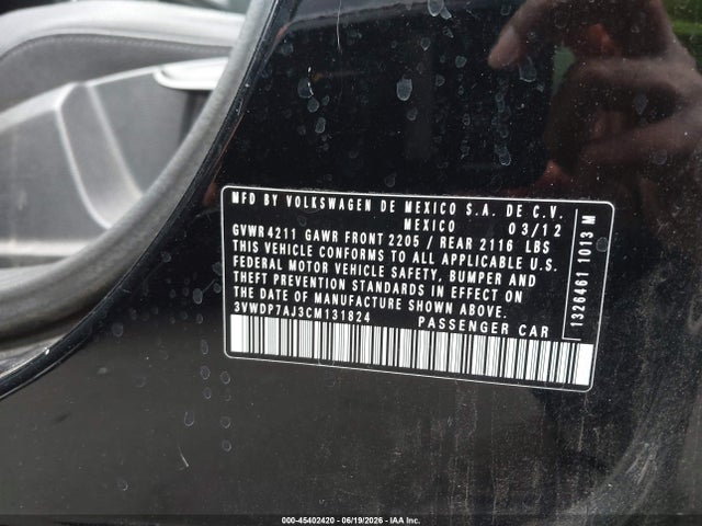 2012 Volkswagen Jetta 2.5l Se მანქანა იყიდება აუქციონზე, vin: 3VWDP7AJ3CM131824, აუქციონის ნომერი: 45402420