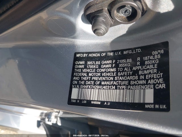 SHHFK7H29HU403134 Honda Civic Lx