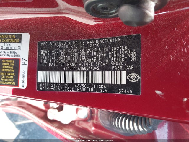 Toyota CAMRY SE 2016 4T1BF1FK1GU574045 Image 9