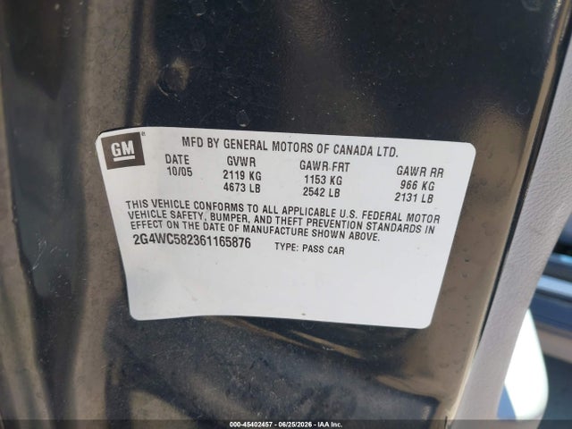 45402457 :رقم المزاد ، 2G4WC582361165876 vin ، 2006 Buick Lacrosse Cx مزاد بيع