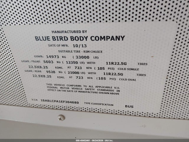 Aukcja sprzedaży 2014 Blue Bird School Bus / Transit Bus, vin: 1BABLCPA1EF304680, numer aukcji: 45402461