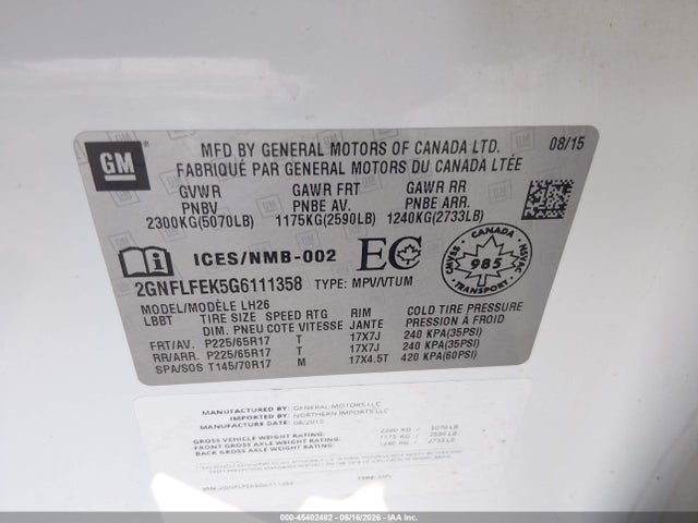 Chevrolet EQUINOX 1LT 2016 2GNFLFEK5G6111358 Image 9