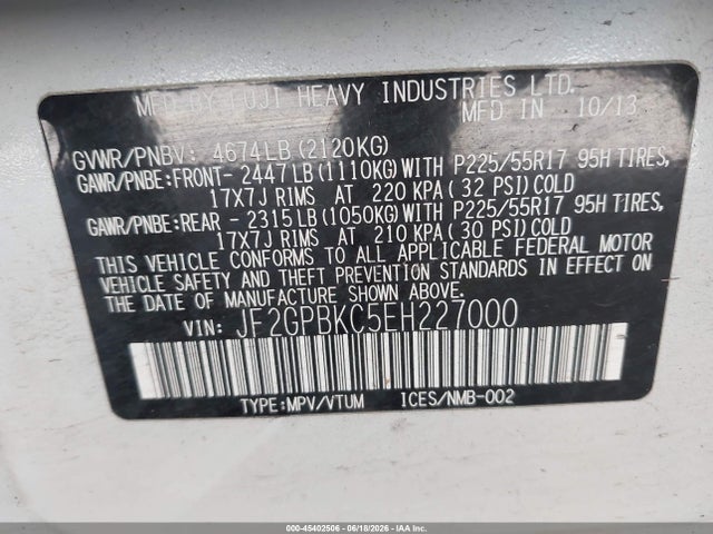 JF2GPBKC5EH227000 Subaru Xv Crosstrek Hybrid 2.0i Touring