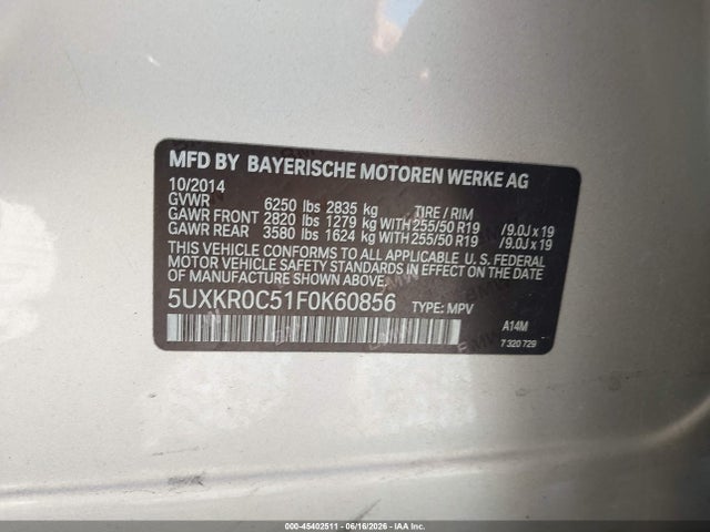 2015 Bmw X5 Xdrive35i მანქანა იყიდება აუქციონზე, vin: 5UXKR0C51F0K60856, აუქციონის ნომერი: 45402511