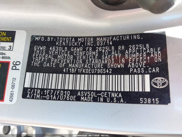 Toyota CAMRY LE 2014 4T1BF1FK0EU796542 Image 9