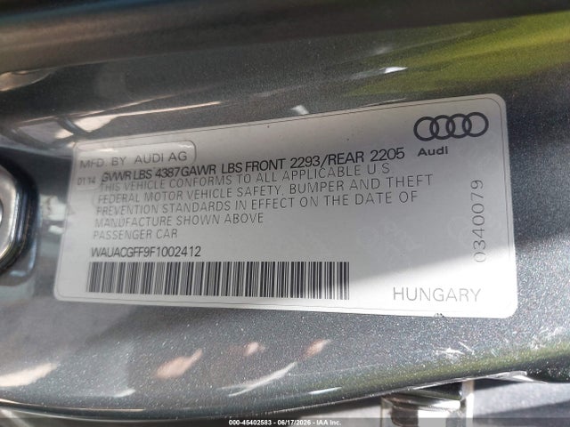 2015 Audi A3 1.8t Premium მანქანა იყიდება აუქციონზე, vin: WAUACGFF9F1002412, აუქციონის ნომერი: 45402583