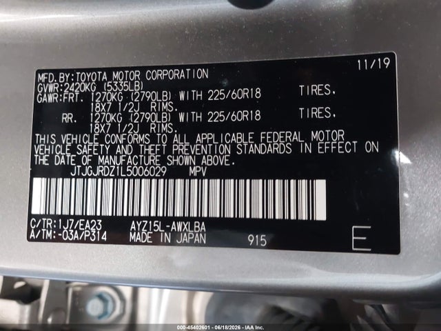 Lexus NX 300H 2020 JTJGJRDZ1L5006029 Image 9