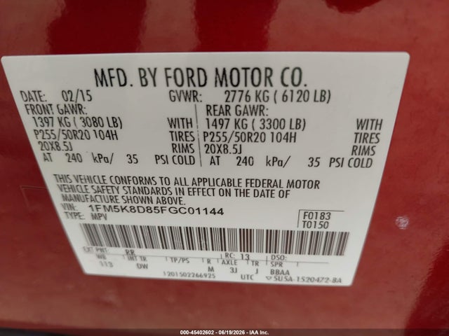 Ford EXPLORER XLT 2015 1FM5K8D85FGC01144 Image 9