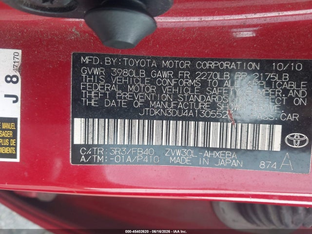 Aukcja sprzedaży 2010 Toyota Prius Ii, vin: JTDKN3DU4A1305523, numer aukcji: 45402620