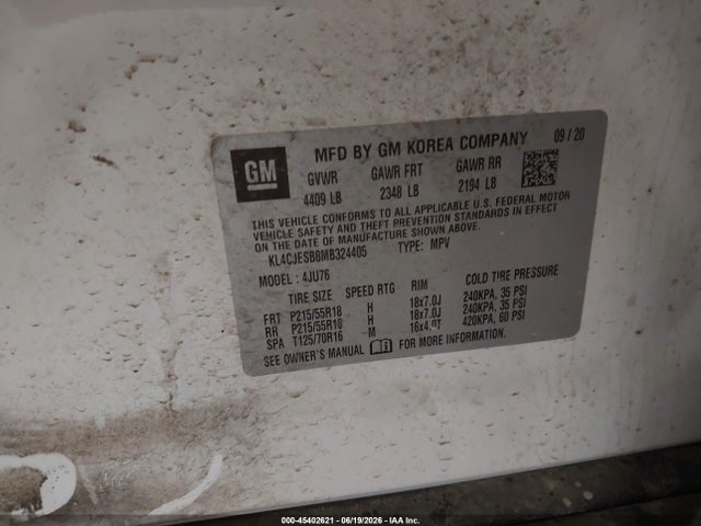 Aukcja sprzedaży 2021 Buick Encore Awd Preferred, vin: KL4CJESB8MB324405, numer aukcji: 45402621