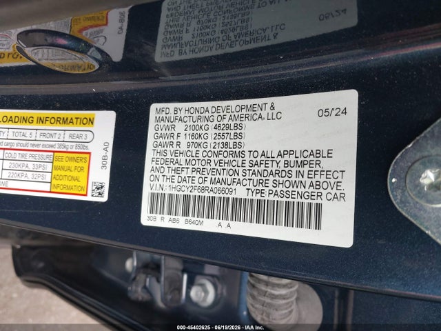 1HGCY2F68RA066091 Honda Accord Hybrid Ex-l