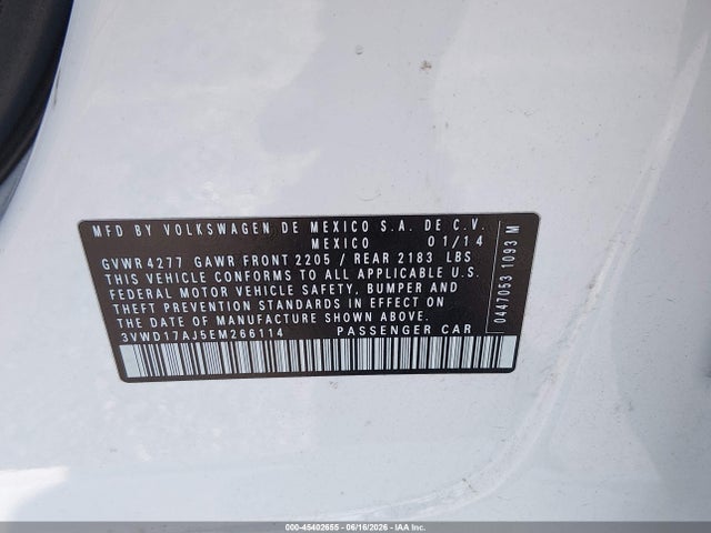Продажа на аукционе авто 2014 Volkswagen Jetta 1.8t Se, vin: 3VWD17AJ5EM266114, номер лота: 45402655