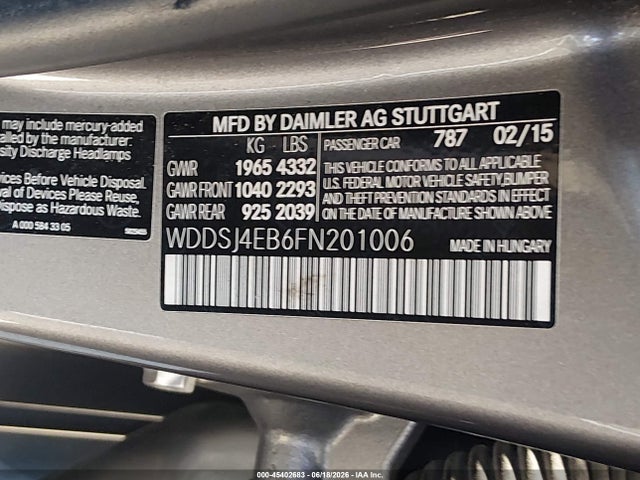 WDDSJ4EB6FN201006 Mercedes-Benz CLA 250