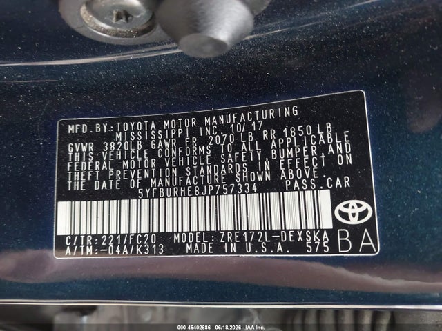 Toyota COROLLA SE 2018 5YFBURHE8JP757334 Image 9