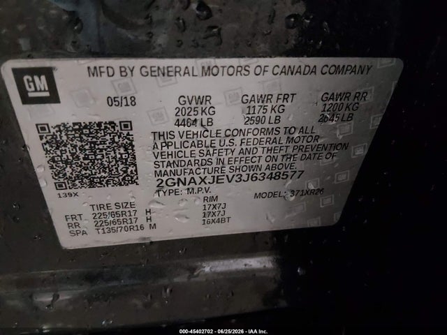 Chevrolet EQUINOX LT 2018 2GNAXJEV3J6348577 Image 9