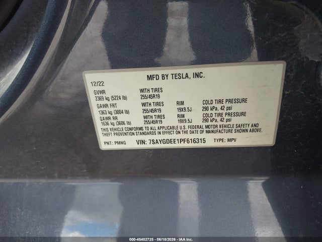 Tesla Model Y 2023 7SAYGDEE1PF616315 Image 9