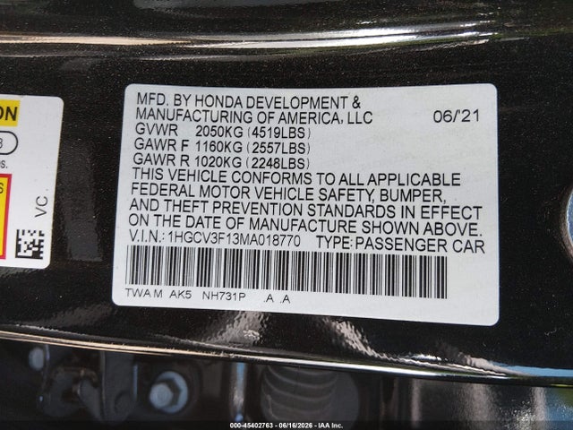 1HGCV3F13MA018770 Honda ACCORD HYBRID