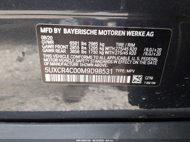 Aukcja sprzedaży 2021 Bmw X5 Sdrive40i, vin: 5UXCR4C00M9D98531, numer aukcji: 45402766