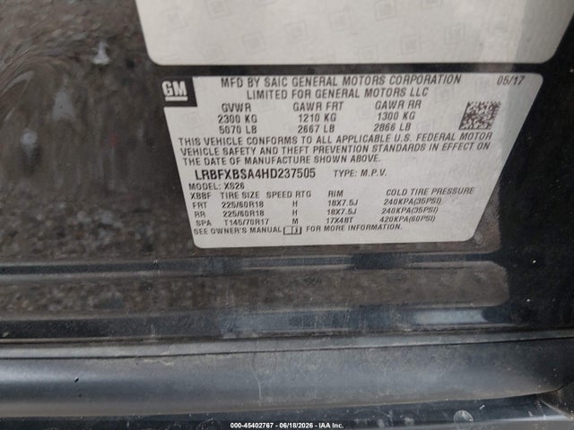 Aukcja sprzedaży 2017 Buick Envision Essence, vin: LRBFXBSA4HD237505, numer aukcji: 45402767