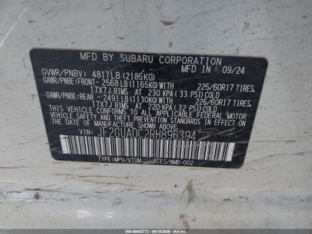 Subaru Crosstrek Premium 2024 JF2GUADC2RH896394 Image 9