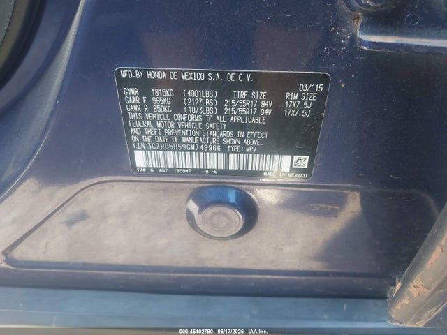 Продажа на аукционе авто 2016 Honda Hr-v Ex, vin: 3CZRU5H59GM748966, номер лота: 45402790