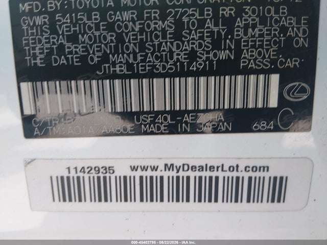 Продаж на аукціоні авто 2013 Lexus Ls 460, vin: JTHBL1EF3D5114911, номер лоту: 45402795