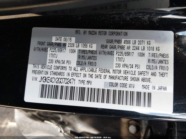 Aukcja sprzedaży 2016 Mazda Cx-5 Touring, vin: JM3KE4CY2G0702471, numer aukcji: 45402799