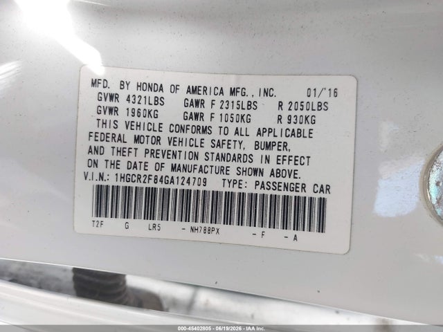 1HGCR2F84GA124709 Honda Accord Ex-l