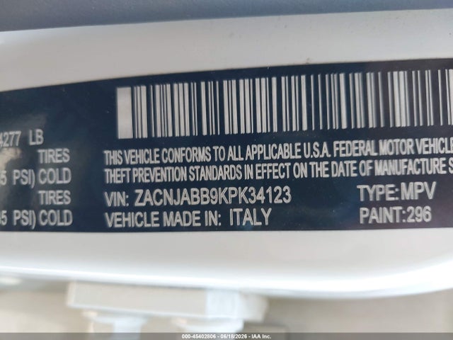 ZACNJABB9KPK34123 Jeep Renegade Altitude Fwd