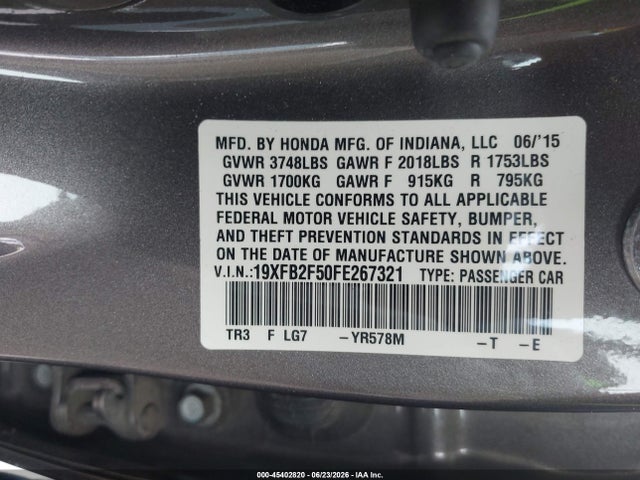 Honda Civic Lx 2015 19XFB2F50FE267321 Image 9