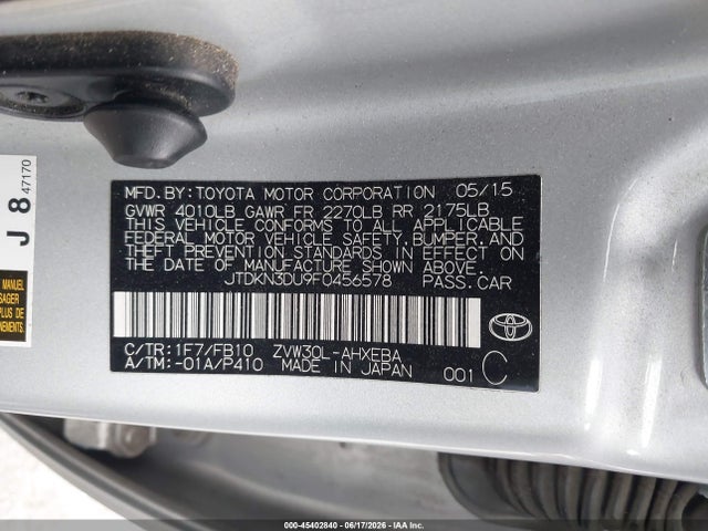 Toyota Prius Two 2015 JTDKN3DU9F0456578 Image 9