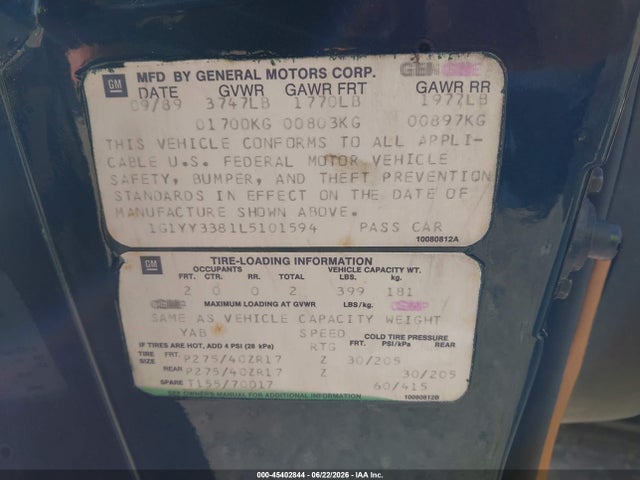 Aukcja sprzedaży 1990 Chevrolet Corvette, vin: 1G1YY3381L5101594, numer aukcji: 45402844
