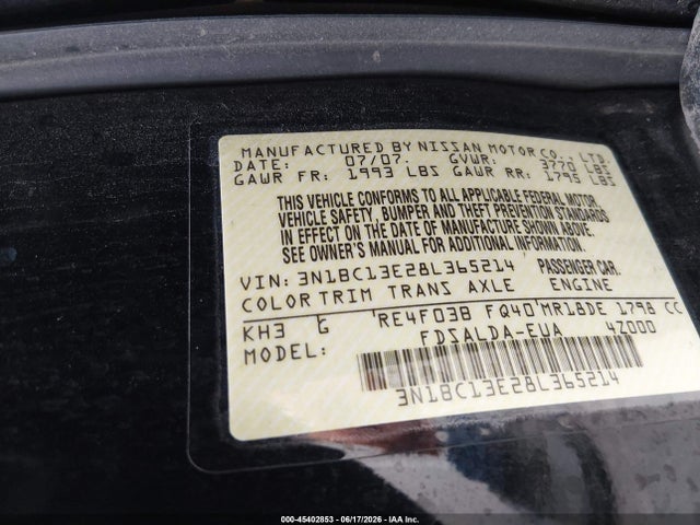 Продаж на аукціоні авто 2008 Nissan Versa 1.8 S, vin: 3N1BC13E28L365214, номер лоту: 45402853
