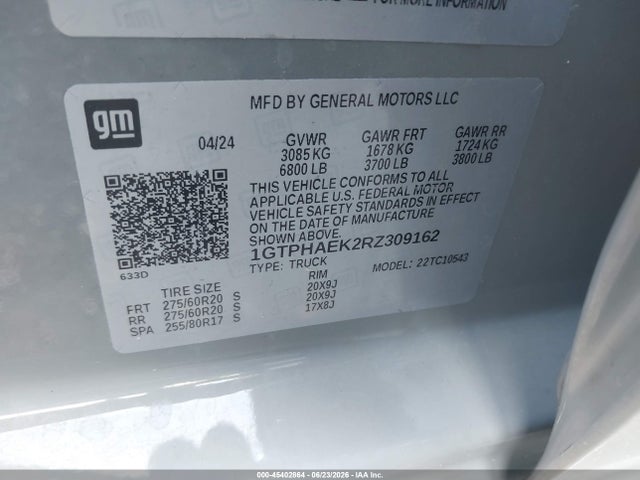 Aukcja sprzedaży 2024 Gmc Sierra 1500 2wd  Short Box Pro, vin: 1GTPHAEK2RZ309162, numer aukcji: 45402864