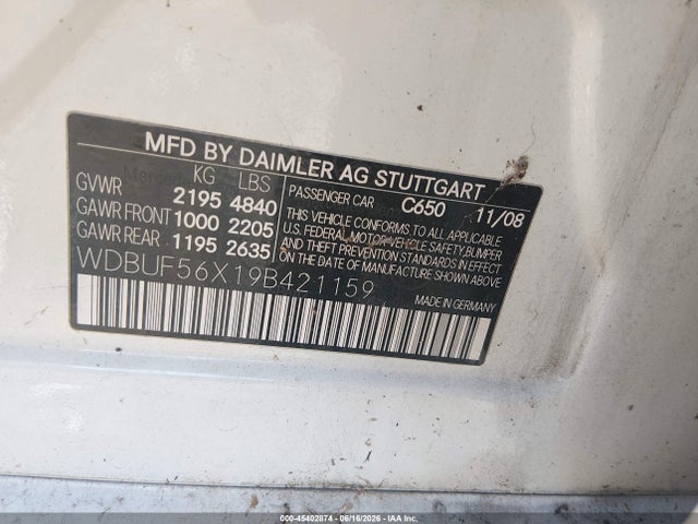 45402874 :رقم المزاد ، WDBUF56X19B421159 vin ، 2009 Mercedes-benz E 350 مزاد بيع