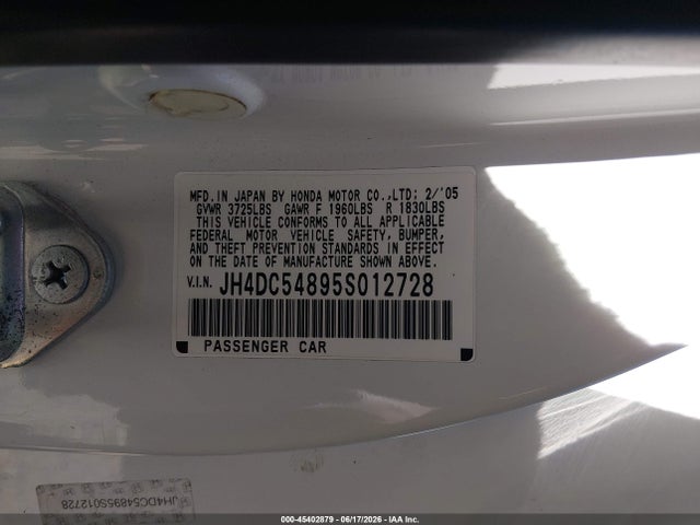 2005 Acura Rsx მანქანა იყიდება აუქციონზე, vin: JH4DC54895S012728, აუქციონის ნომერი: 45402879