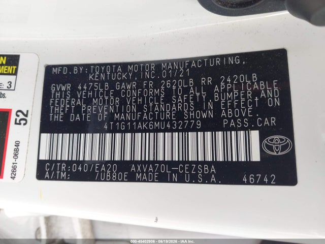 4T1G11AK6MU432779 Toyota CAMRY SE