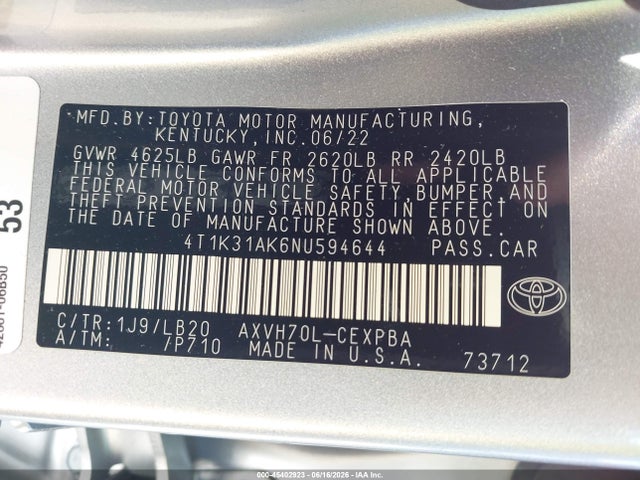 4T1K31AK6NU594644 Toyota Camry Xse Hybrid