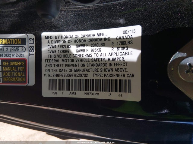 Honda Civic Ex-l 2015 2HGFG3B09FH529702 Image 9