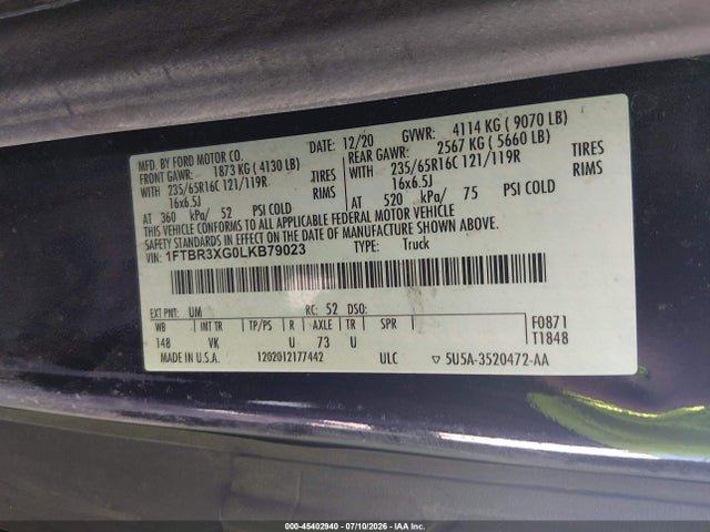 Ford Transit-250 Cargo Van 2020 1FTBR3XG0LKB79023 Image 9