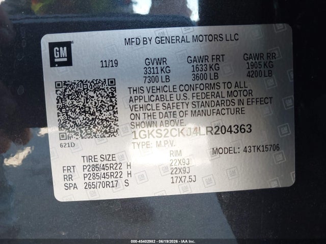 Продаж на аукціоні авто 2020 Gmc Yukon 4wd Denali, vin: 1GKS2CKJ4LR204363, номер лоту: 45402982